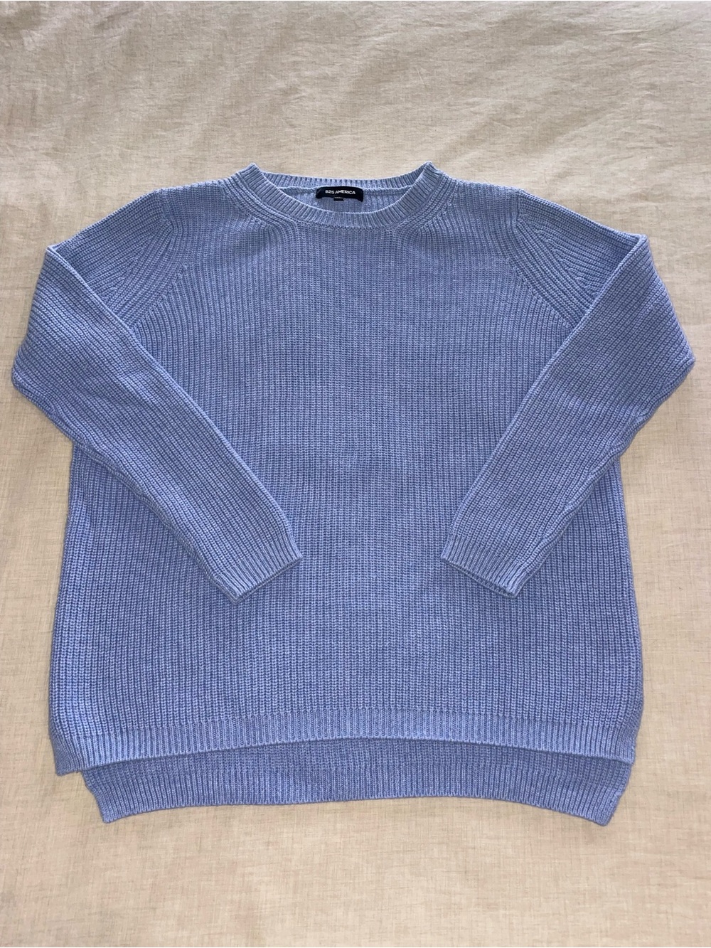 525 America Periwinkle Blue Crewneck Ribbed Knit Cotton Sweater